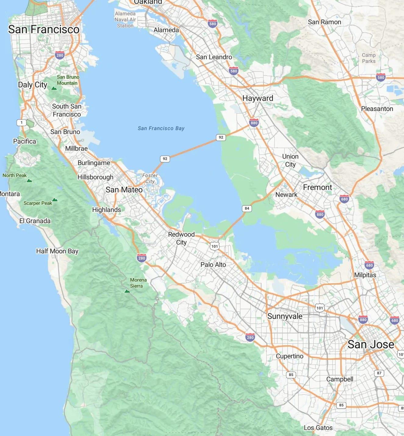 Map of the San Francisco Bay Area service region